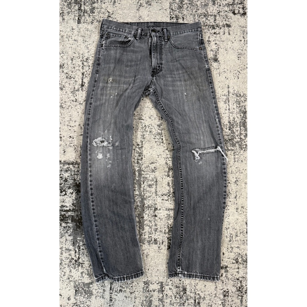 Levi's 505 Mens 31x32 Black Faded Distressed Jeans Regular Fit Straight